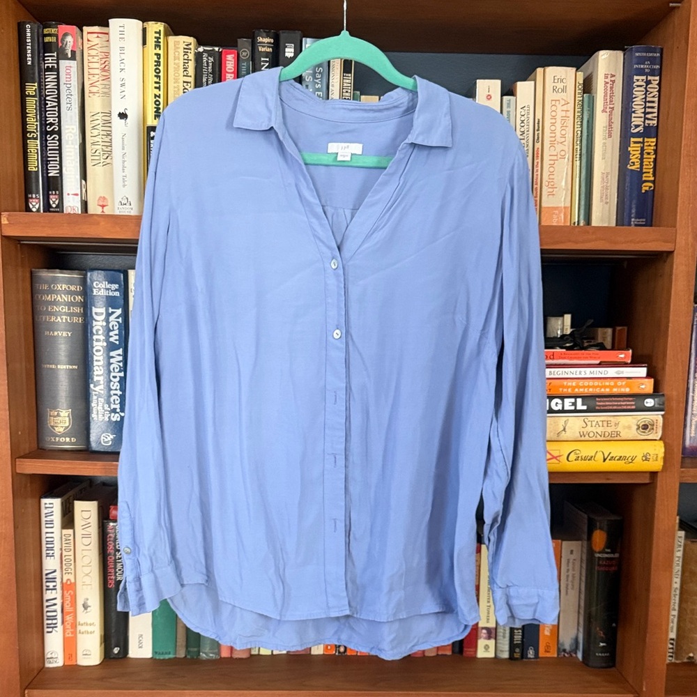 J. Jill Light Blue Button Front Linen Blouse Relaxed Fit Size M